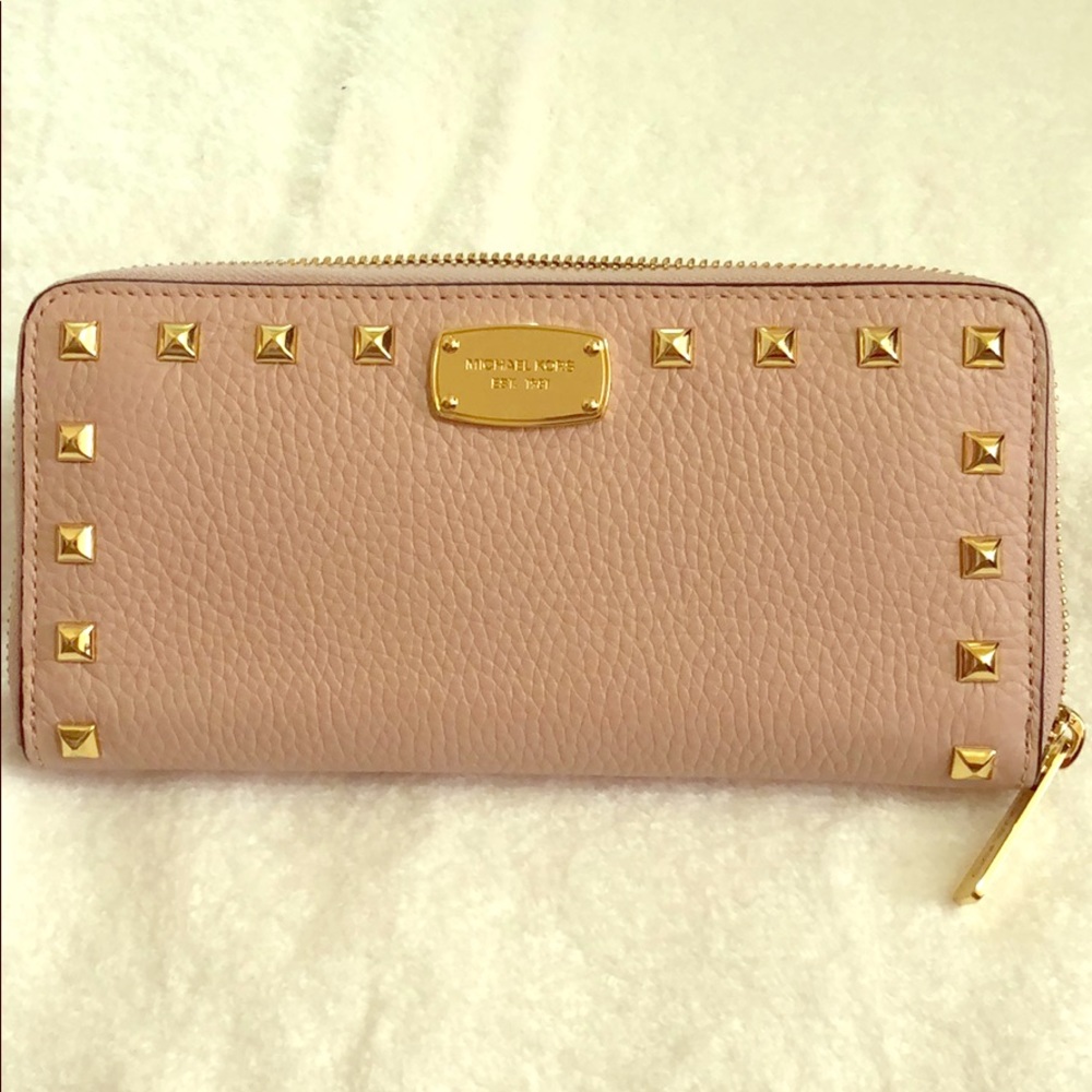 Michael kors studded leather zip around wallet